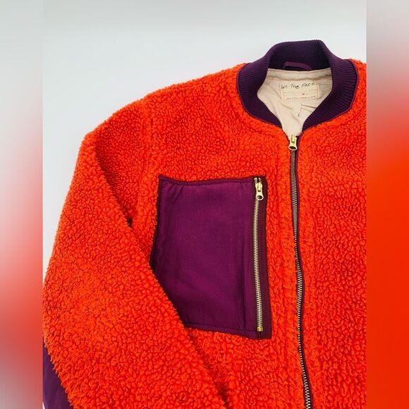 Free people | Rivington Oversized Sherpa Women's red Bomber Jacket | sz medium - Picture 4 of 7